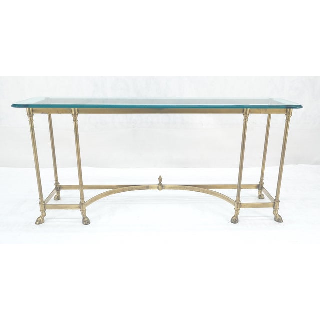 Italian Hoof Feet Brass Frame Base 3/4" Glass Top Console Hall Table
