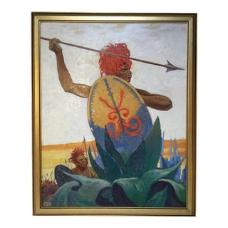 1940s Oil Portrait Painting of a Warrior by Charles Hargens, Framed For Sale