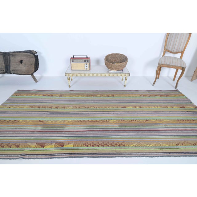 Tribal 1970s Vintage Turkish Oushak Handmade Wool Cotton Green Area Rug For Sale - Image 3 of 11