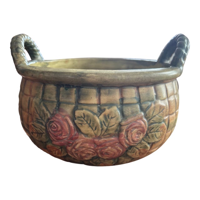Weller Pottery Flemish Basket/ Planter With Roses Circa 1920 For Sale