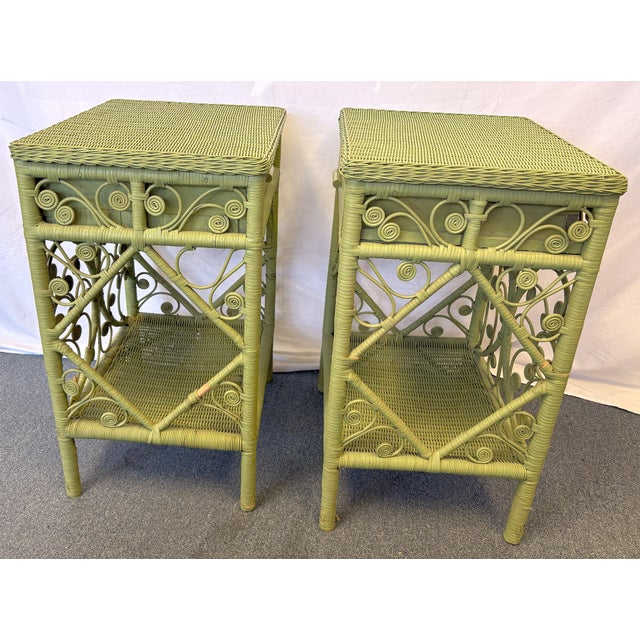 1970's Peacock Wicker End Tables- A Pair For Sale - Image 13 of 15