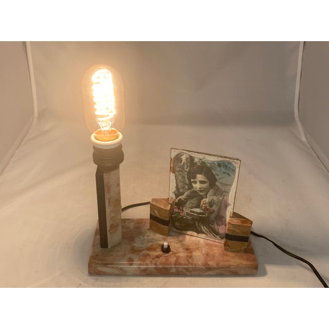 Art Deco Early 20th Century Art Deco Marble Lamp with Flapper Photo Frame For Sale - Image 3 of 10