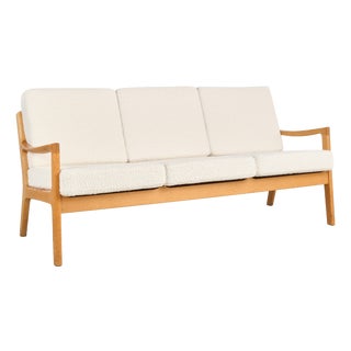 Mid-Century Danish Three-Seater Sofa in Oak with Bouclé Cover by Ole Wanscher for France & Son, 1950s For Sale