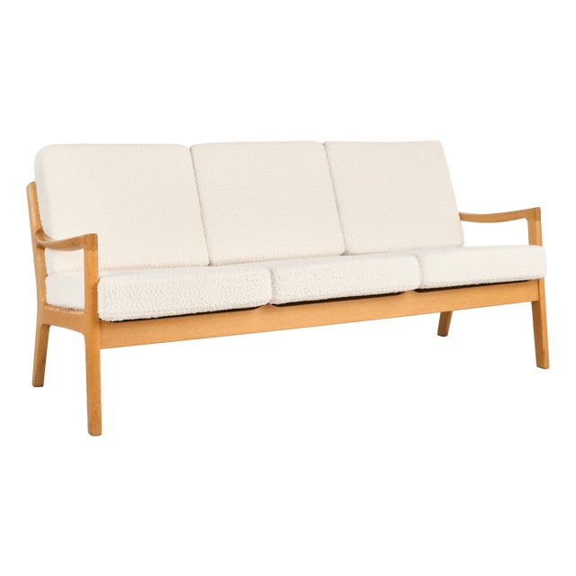 Mid-Century Danish Three-Seater Sofa in Oak with Bouclé Cover by Ole Wanscher for France & Son, 1950s For Sale