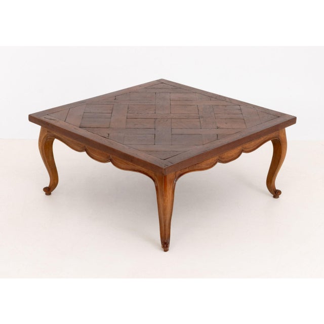 Early 20th Century French Provincial Style Parquetry Top Oak Coffee Table For Sale - Image 5 of 6