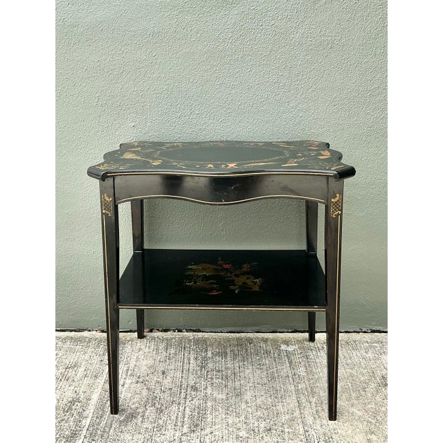Black Vintage Hand Painted Chinoiserie Side Table For Sale - Image 8 of 12