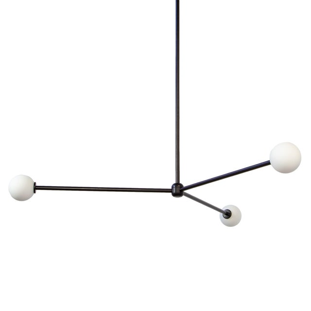 Metal Globe Chandelier 3, Black, 32.5in H, 3 Inch Glass Globes, by Research.Lighting, Modern, Minimal Hanging Light For Sale - Image 7 of 8