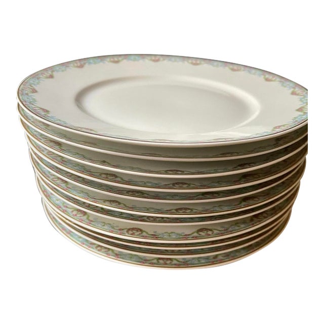 Set of Eleven (11) Limoges France Pink and Green Floral Plates for Marshall Fields For Sale