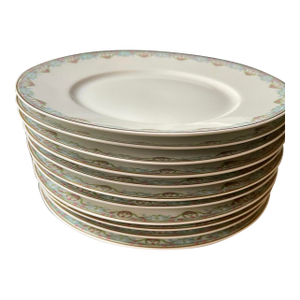 Set of Eleven (11) Limoges France Pink and Green Floral Plates for Marshall Fields