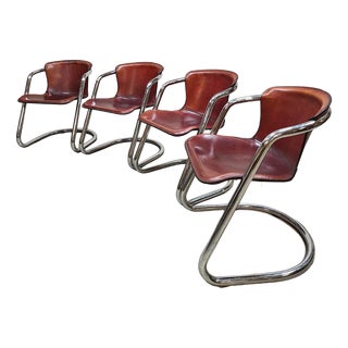 Vintage Dutch Tubular Chrome Leather Dining Chairs from Metaform, 1970s, Set of 4 For Sale