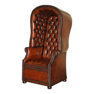 Late 20th Century Fully Restored Hand-Dyed Cigar Brown Leather Chesterfield Tufted Porters Armchair For Sale
