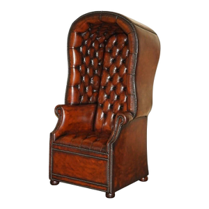 Late 20th Century Fully Restored Hand-Dyed Cigar Brown Leather Chesterfield Tufted Porters Armchair