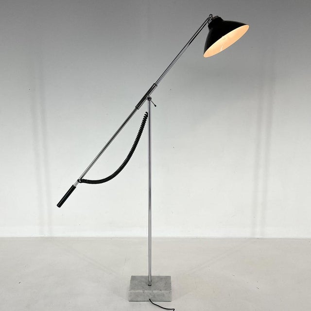 Metal Italian Adjustable Chrome and Marble Floor Lamp in the style of Arredoluce, 1960s For Sale - Image 7 of 14