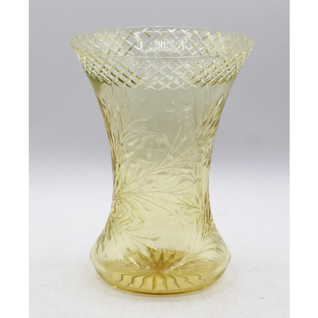 Circa 1890-1910 Likely American Hand Cut Vaseline Glass Vase For Sale In Raleigh - Image 6 of 6