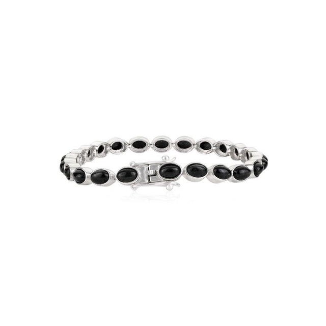 Natural Black Star Smooth Cabochon Gemstone Tennis Bracelet in 925 Silver For Sale - Image 10 of 13