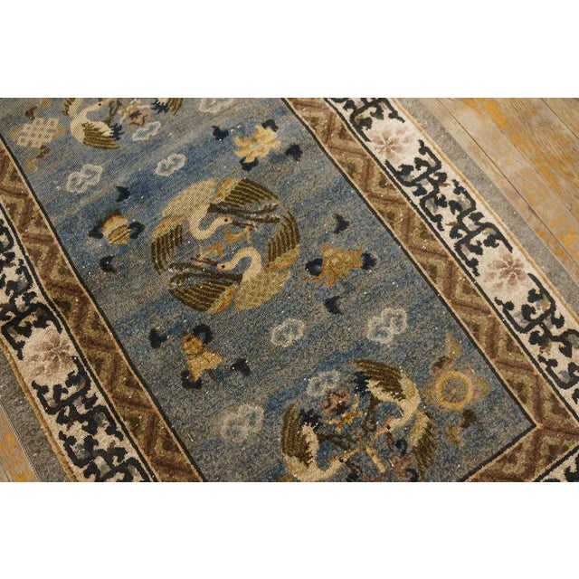 1980s Blue Traditional Crane Floral Vintage Chinese Silk Carpet 3' X 5' Knotted Rug For Sale In New York - Image 6 of 11