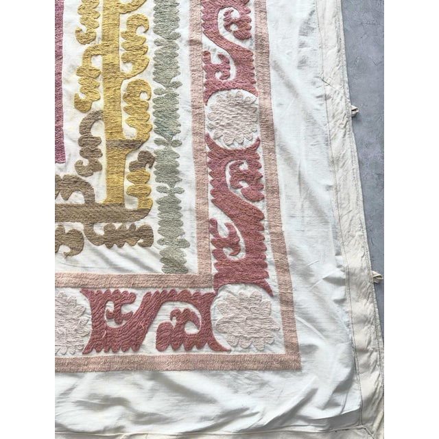 Boho Tashkent Suzani Tablecloth 4'4'' X 4'6'' For Sale - Image 4 of 8