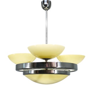 Czech Art Deco Opaline Glass Chandelier, 1940s For Sale