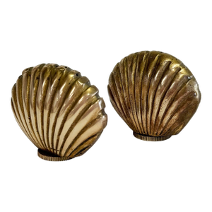 Vintage Brass Clamshell Salt and Pepper Shakers, a Pair