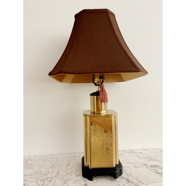 Mario Buatta Vintage Chinoiserie Brass Tea Canister Table Lamp and Lampshade For Sale - Image 4 of 13