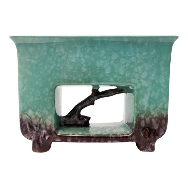 Roseville Artwood 1951 Vintage Mid Century Modern Pottery Green Planter 1054-8 For Sale