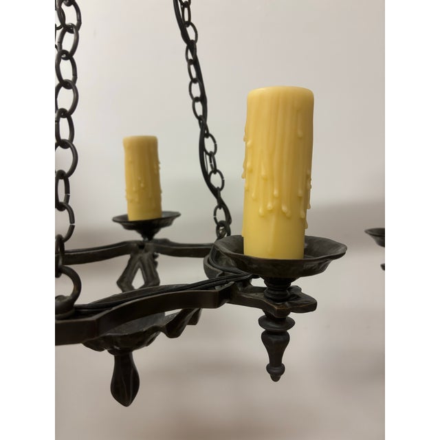 Early 20th Century A Pair of San Pettrini Cast Iron Chandeliers in Oil Rubbed Bronze Finish. For Sale - Image 10 of 12
