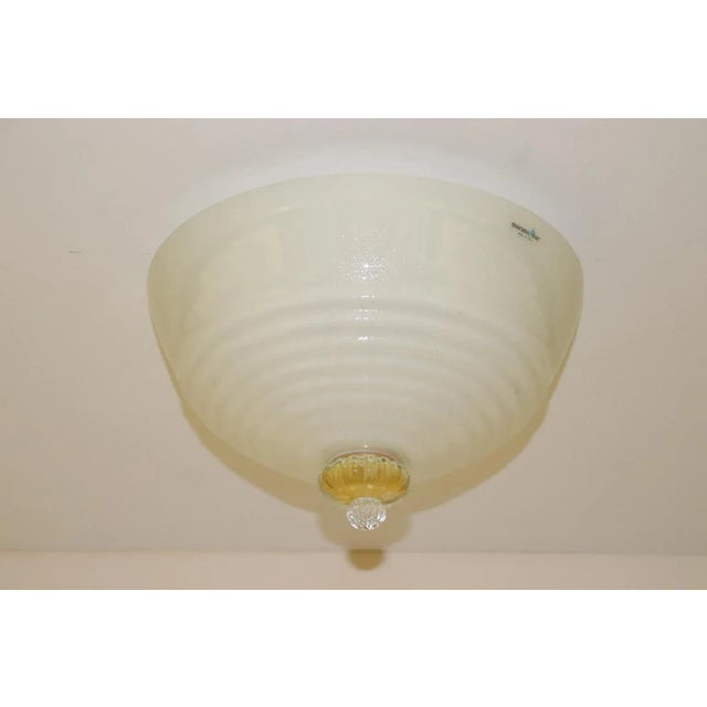 "Samara" Ceiling Lamp Murano Straw-Yellow "Pulegoso" Glass, with Ridge Pattern Details and Crystal Finial. White Lacquered...