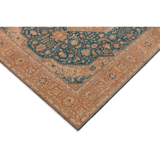 Shabby Chic 1990's Vintage Teal/Brown Wool Rug - 9'8'' X 12'9'' For Sale - Image 4 of 10
