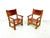 Vintage French Brutalist Castle Armchairs in Oak and Cognac Leather, 1920s, Set of 2 For Sale - Image 4 of 13