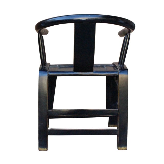 Black Lacquer Oriental Horse Shoe Curve Shape Accent Fusion Chair For Sale - Image 4 of 7