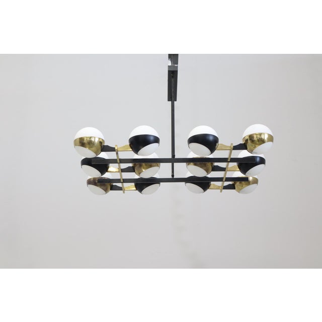 Vintage 12-Light Opal Glass and Metal Pendant Lamp from Stilnovo, 1958 For Sale - Image 6 of 18