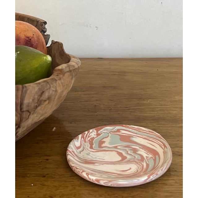 Swirl pattern pottery catchall / coasters made by hand in Southwest France by small artisanal potter Les Terres du Hibou.