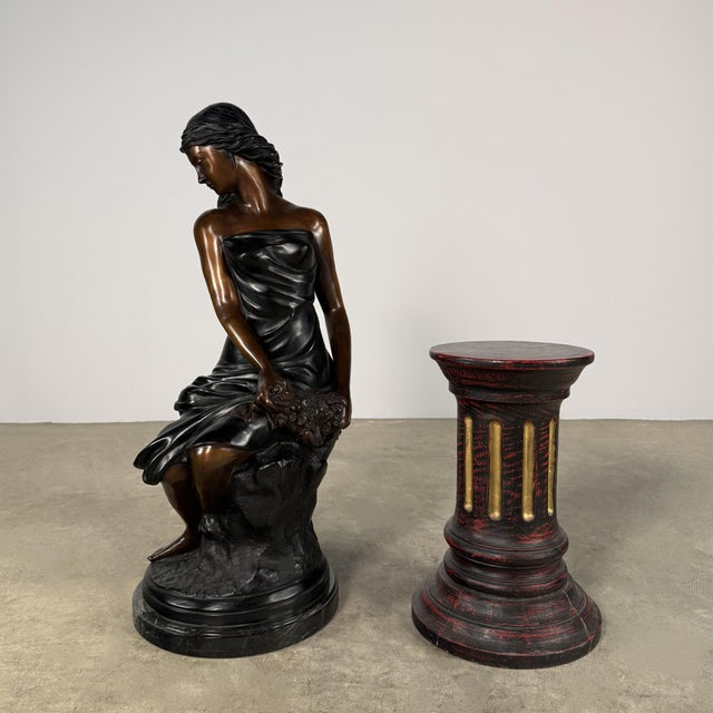 Late 20th Century Large Classical Bronze Sculpture of Seated Woman With Flowers - 32” H For Sale - Image 5 of 11
