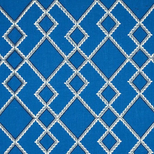 Abstract Sample - Schumacher Branson Embroidery Fabric in Blue For Sale - Image 3 of 3