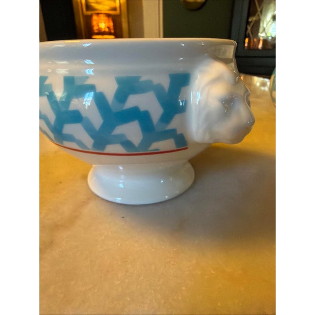Villeroy & Boch Villeroy & Boch Lina Aqua Porcelian Pedestal Lion Head Soup Bowl Set of 2 For Sale - Image 4 of 16