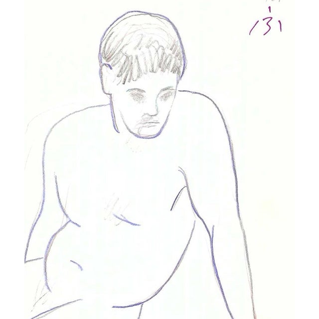 Male nude on paper from the estate of Chicago artist James Frederic Bone (1929-2015). Pencil signed with the artist's...