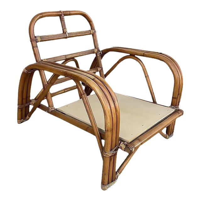 Restored Rattan Dark Stained Three-Strand "Staple" Arm Lounge Chair For Sale