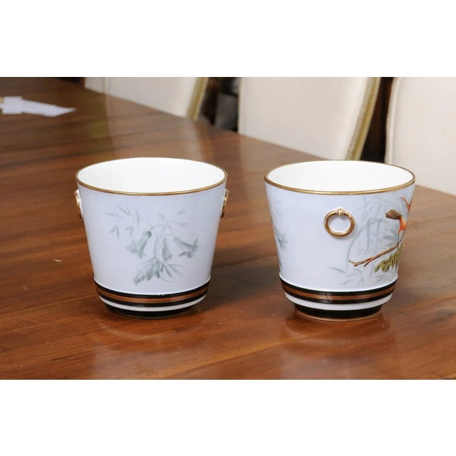 French 19th Century Paris Porcelain Cachepots Planters with Bird Motifs - A Pair For Sale - Image 12 of 13