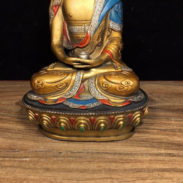 Bronze Late 19th Century Polychrome Bronze Shakyamuni Buddha Statue, 660g For Sale - Image 8 of 9