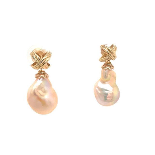 Fine Quality Freshwater Pearl Earrings 14k Yellow Gold 25 mm Certified $1,290 920920 This is one of Kind Unique Custom...