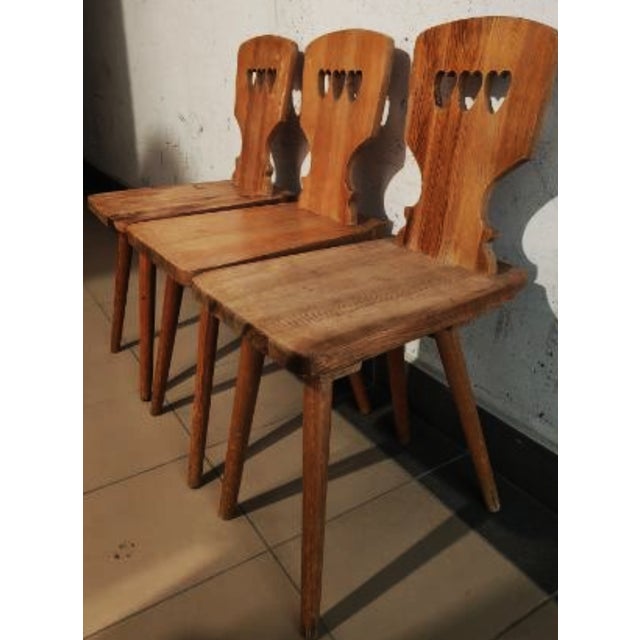 Folk Art Pine Wood Chairs, 1970s, Set of 3 For Sale - Image 10 of 15