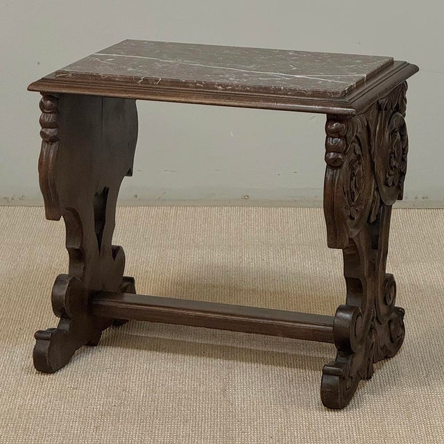 Renaissance Style Marble Top Carved End Table ~ Side Table For Sale - Image 10 of 18