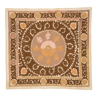 Hand-Embroidered Uzbekistan Suzani Tablecloth For Sale