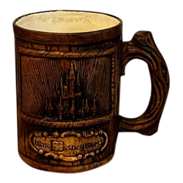 Vintage Mid-Century Modern Walt Disney World Faux Wood Ceramic Souvenir Mug For Sale