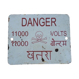 Enamel Beware Electricity Sign For Sale