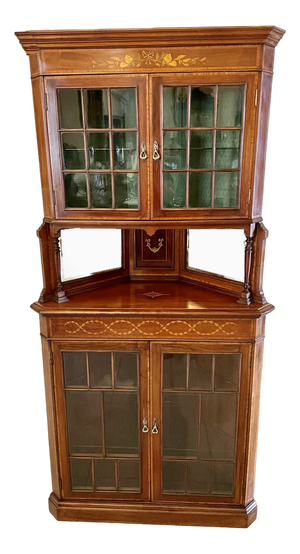 Antique Edwardian Mahogany Inlaid Corner Display Cabinet, 1900s