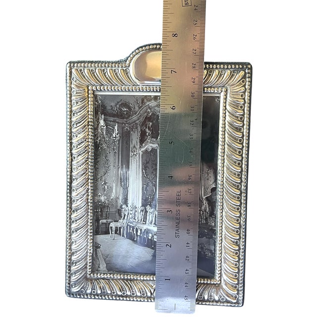 Silver New Hallmarked Italian Sterling Silver Beaded & Fluted Picture Frame – 4x6 – After Buccellati Ralph Lauren For Sale - Image 8 of 12