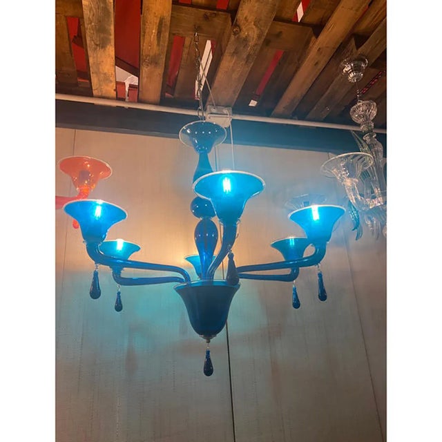 Contemporary Murano Style Glass Chandelier in Blue Lattimo Color by Simoeng For Sale - Image 3 of 9