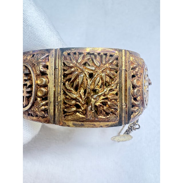 Vintage Mid‑Century Chinese Solid Cast Brass Fú‑Lù‑Shòu Blessings Bracelet For Sale - Image 13 of 13