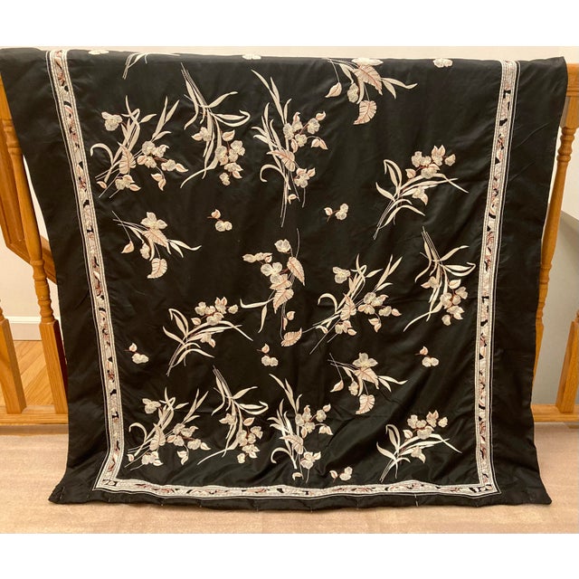 Art Nouveau Floral Embroidered Silk Textile Vintage Wall Hanging For Sale - Image 12 of 16